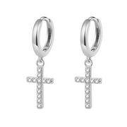 ZETSHION Cross Dangle Hoop Earrings Sterling Silver Cubic Zirconia for Women Girls