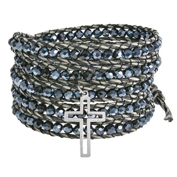 Cross Dangle Midnight Breeze Crystal Wrap Bracelet