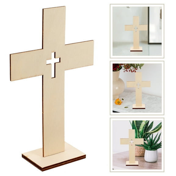 Amosfun 10Pcs Beige Wood Cross Adornments for Study Bedroom Decoration
