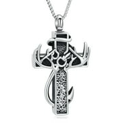 Cross & Deer Antler Cremation Necklace for Ashes Stainless Steel Fish Hook Cremation Urn Necklace Memorial Keepsake Jewelry for Men Women
