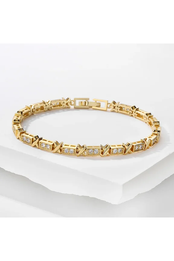 Cross Design Zirconia Charm Bracelets 14K Yellow Gold for Women Men Luxury Wedding Party Jewelry