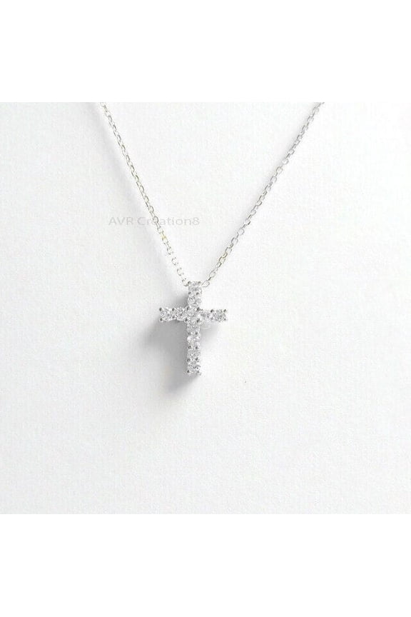 Minimalist Cross Diamond Pendant Necklace for Women, 14K White Gold Plated, Elegant Religious Jewelry, Dainty Christian Necklace, Gift for Her