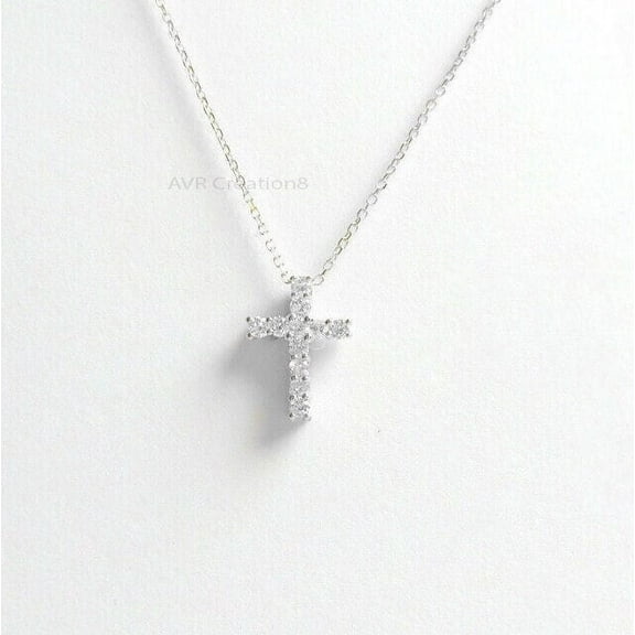 Minimalist Cross Diamond Pendant Necklace for Women, 14K White Gold Plated, Elegant Religious Jewelry, Dainty Christian Necklace, Gift for Her