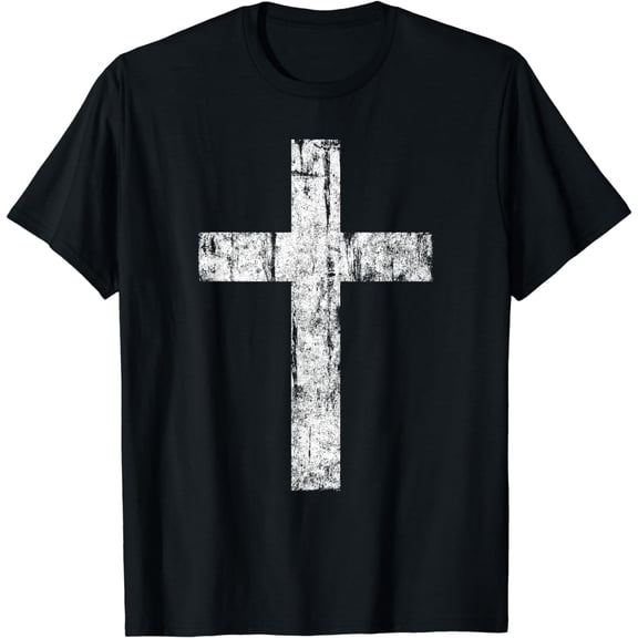 Cross Distressed Style Inspirational Christian Faith T-Shirt