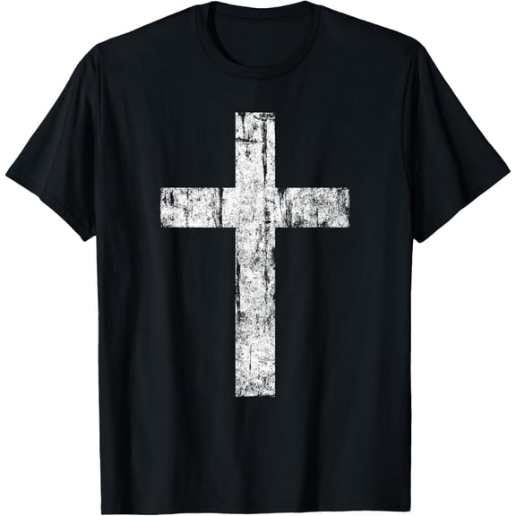 Cross Distressed Style Inspirational Christian Faith T-Shirt