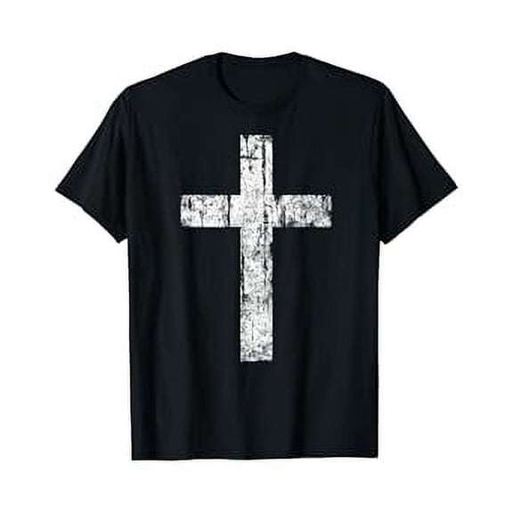 Cross Distressed Style Inspirational Christian Faith T-Shirt