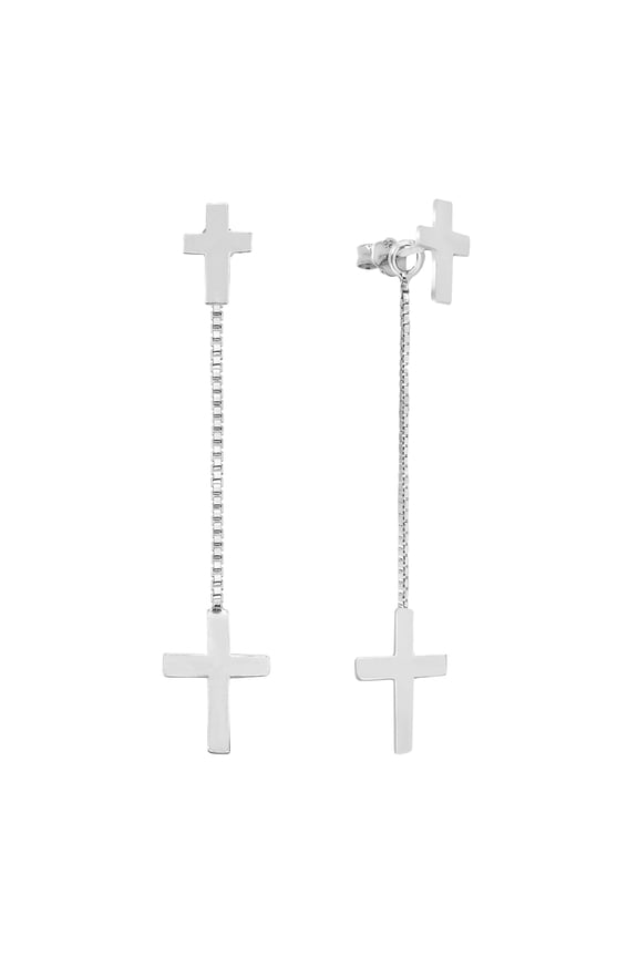 Cross Divinity 2-piece Front-to-Back Sterling Silver Post Drop Earrings