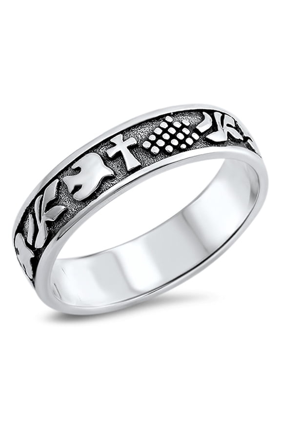 Cross Dove Vine Parable Bible Communion Ring 925 Sterling Silver Band Jewelry Female Male Size 10