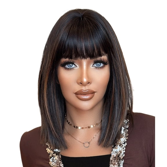 Cross Dyed Bangs Wig for Women - 40CM Layered Short Wig with Highlights for Everyday Style