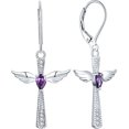 thumbnail image 1 of Cross Earrings 925 Sterling Silver Angel Wings Leverback Earrings Teardrop Birthstones Criss Dangle Drop Jewelry, 1 of 4