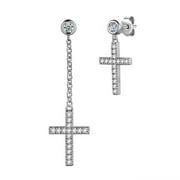 AURORA TEARS Cross Earrings 925 Sterling Silver Drop Dangle Cross Asymmetry Crystal Jewelry Men Women