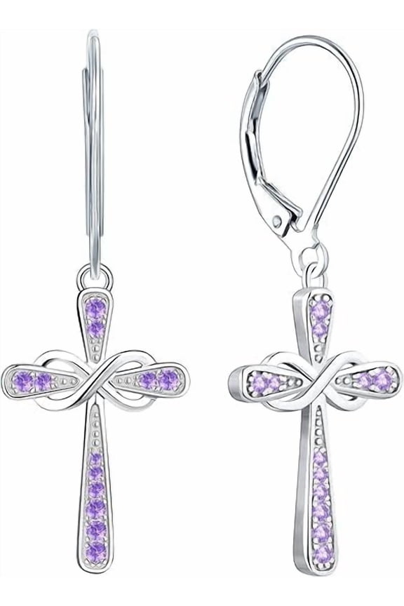 Cross Earrings 925 Sterling Silver Infinity Dangle Drop Earrings Birthstone Criss Leverback Jewelry