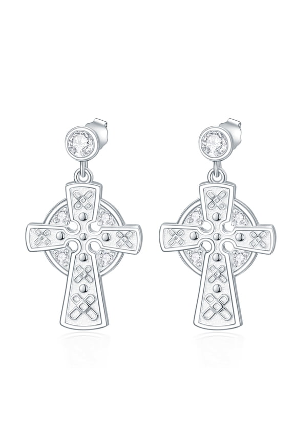 Cross Earrings S925 Sterling Silver Gothic Cross Dangle Dangling Dangly Earrings Goth Drop Halloween Earrings for Women Mens