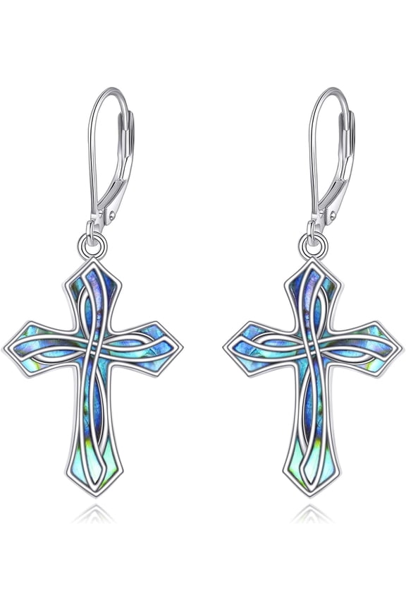 Cross Earrings S925 Sterling Silver Religious Jewelry for Women Cross Dangle for Wife Mom