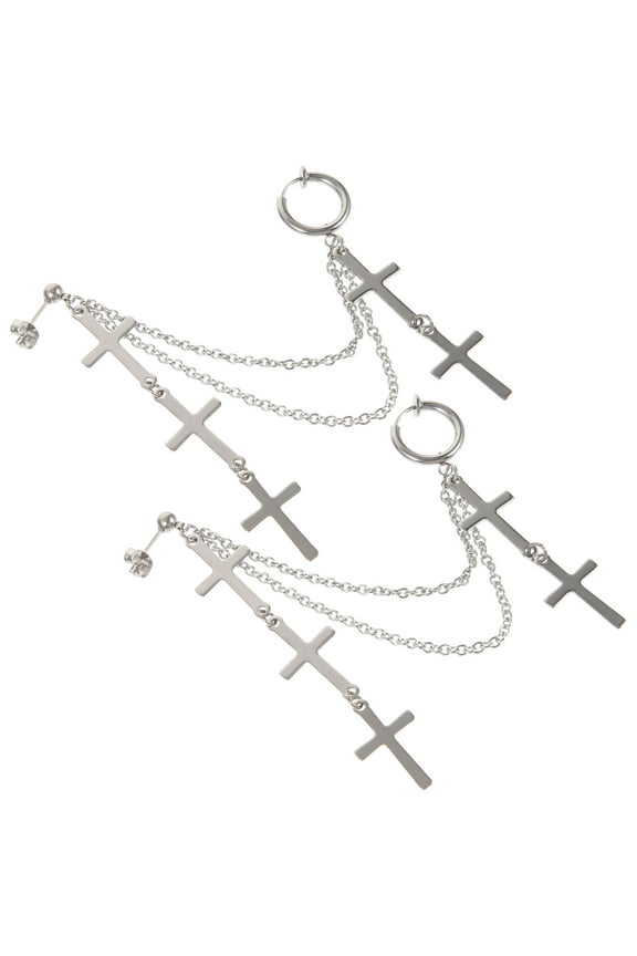 Men's Cross Double Hole Earrings Dangle Style for Wedding, Fashion Accessories