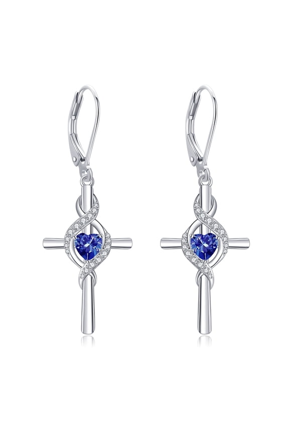 Cross Earrings for Women 925 Sterling Silver Cross Birthstone Dangle Drop Earrings Infinity Cross Religious Jewelry Gifts for Women