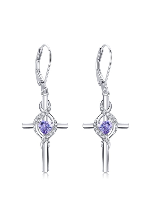Cross Earrings for Women 925 Sterling Silver Cross Birthstone Dangle Earrings Infinity Cross Religious Jewelry Gifts for Women
