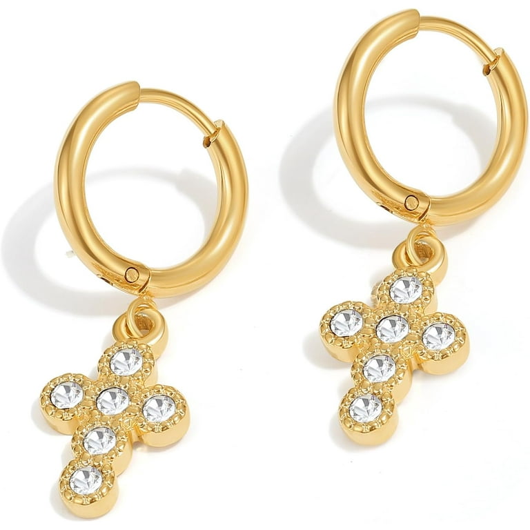 Cross Earrings for Women Small Pearl Studs Earings Gold Earrings
