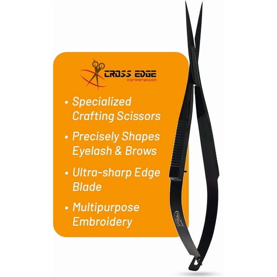 Cross Edge Spring Scissors 5 Inch straight Stainless Steel Precision Eyebrow & Eyelash Shaping & Trimming Scissor, Snips Squeeze, Embroidery, Knitting Micro Tip Craft Scissors (Black)