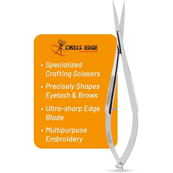 Cross Edge Spring Scissors 5 Inch straight Stainless Steel Precision Eyebrow & Eyelash Shaping & Trimming Scissor, Snips Squeeze, Embroidery, Knitting Micro Tip Craft Scissors (Silver)