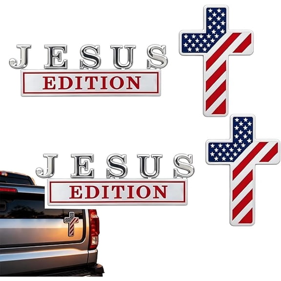 Cross Emblem Metal Badge 4-Inch Weather-Resistant 3D Sticker Christian Faith Symbol for Car Truck SUV Believers 2-Pack (K)