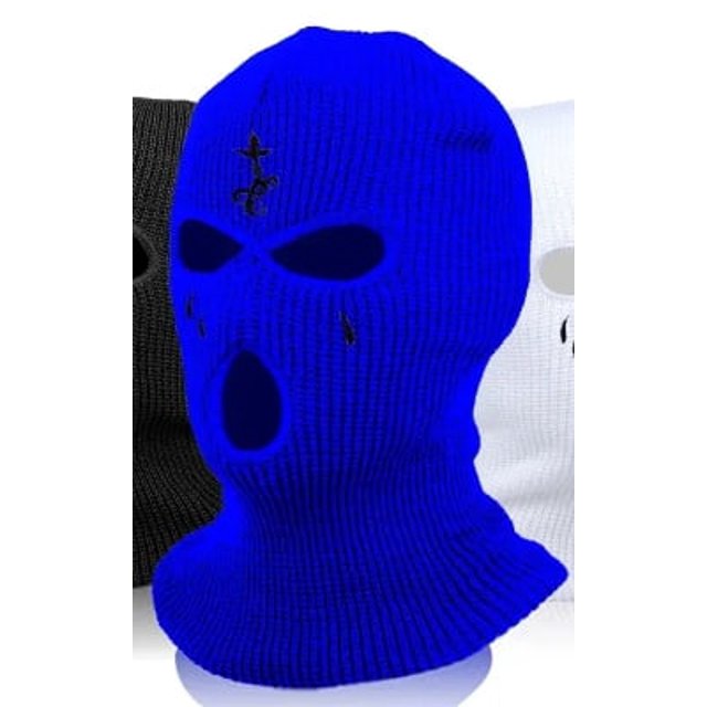 Cross Embroidery Ski Mask Winter Balaclava Hat 3Hole Knitted FullFace