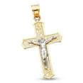 thumbnail image 1 of Cross Engraved Crucifix Pendant Solid 14k Yellow White Gold Jesus Charm Fancy Two Tone 30 x 19 mm, 1 of 1