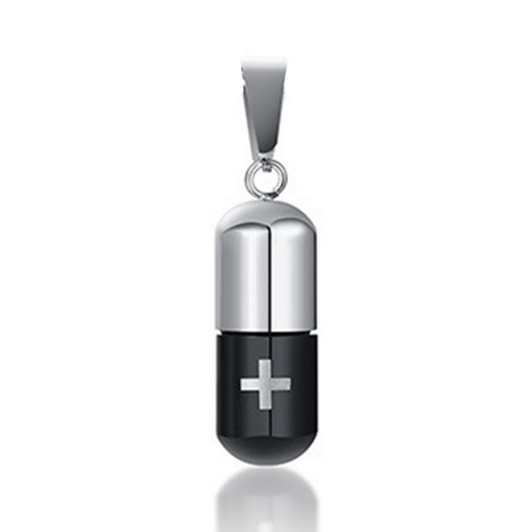 Cross Engraved Hole Pill Pendant Titanium Steel Waterproof Pill