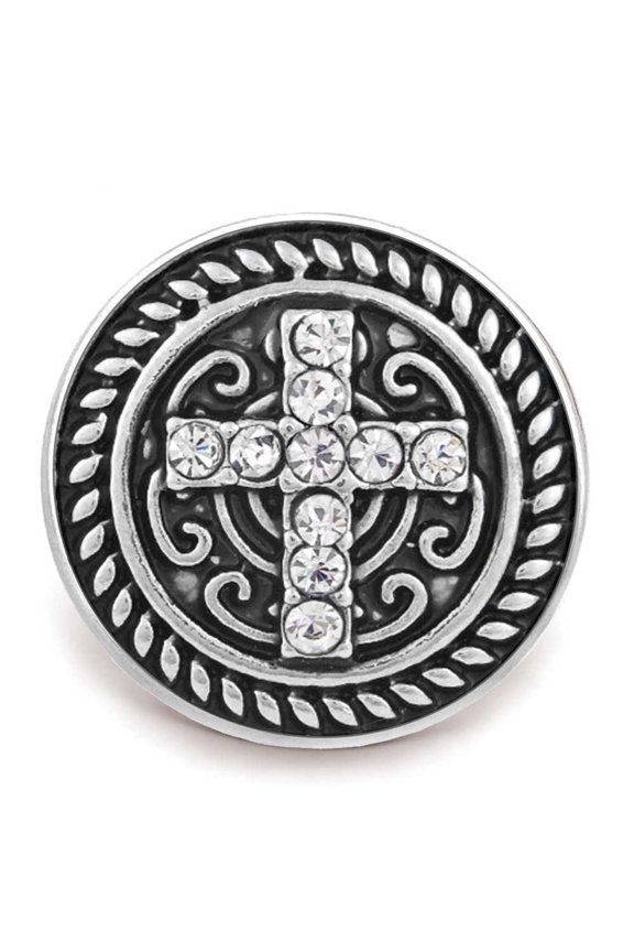 Snap Jewelry 18MM Clear Rhinestone Cross Ginger Charm with Silver Scroll Detailing