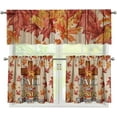 thumbnail image 1 of Cross Fall Leaves Kitchen Curtains Over Sink Rod Pocket Curtain Drapes for Bathroom 3 Piece Set Swag Valances and Tier Set for Bedroom Cafe, 1 of 6