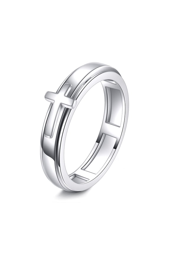Cross Fidget Ring for Women S925 Sterling Silver Spinner Rings Stackable Spinning Faith Rings Anti Stress Relieving Jewelry Gifts