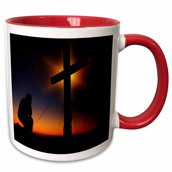 3drose, Cross. Field. Sundown. Religion., 15oz Two-tone Red Mug