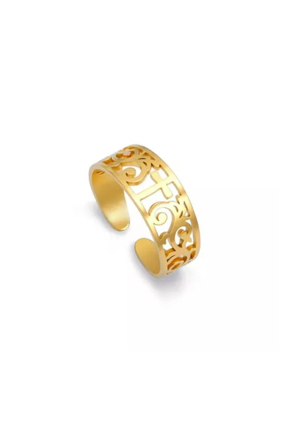 Cross Filigree Rings Stainless Steel Open Ring Amulet Christian Prayer Jewelry