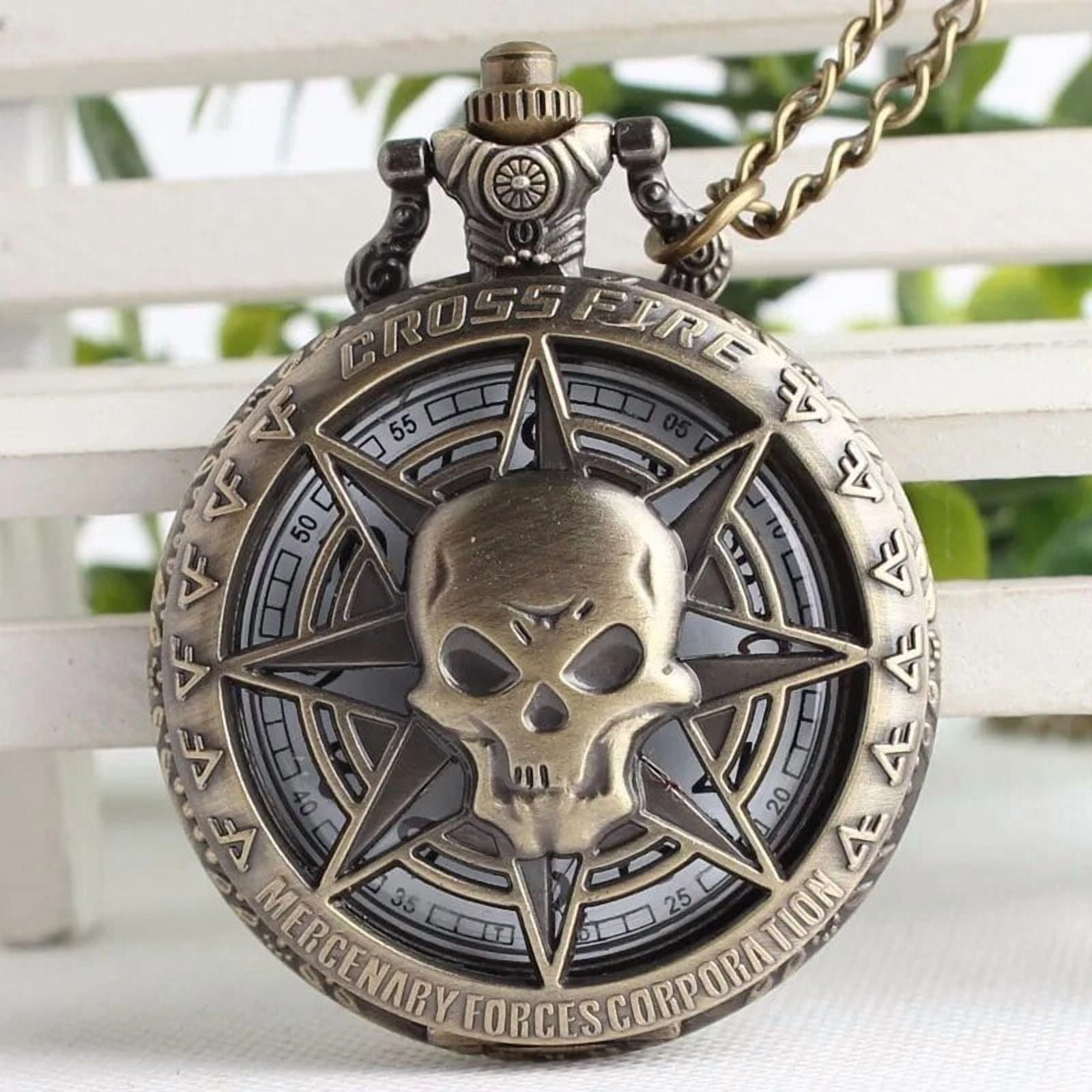 Cross Fire Punk Headshot Skull Souvenir Pocket Watch Men Watches