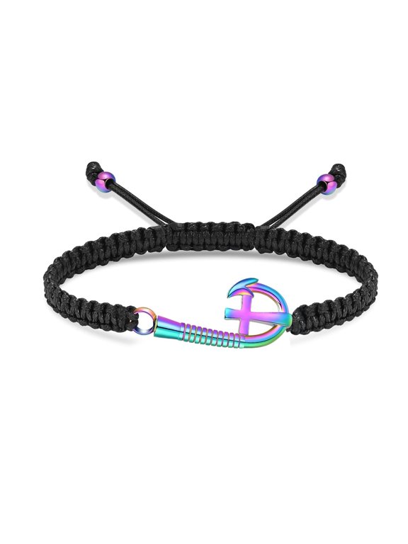 Cross Fish Hook Charm Braided Rope Bracelet Adjustable Length Cremation Jewelry For Ashes Holder Memorial Bracelets