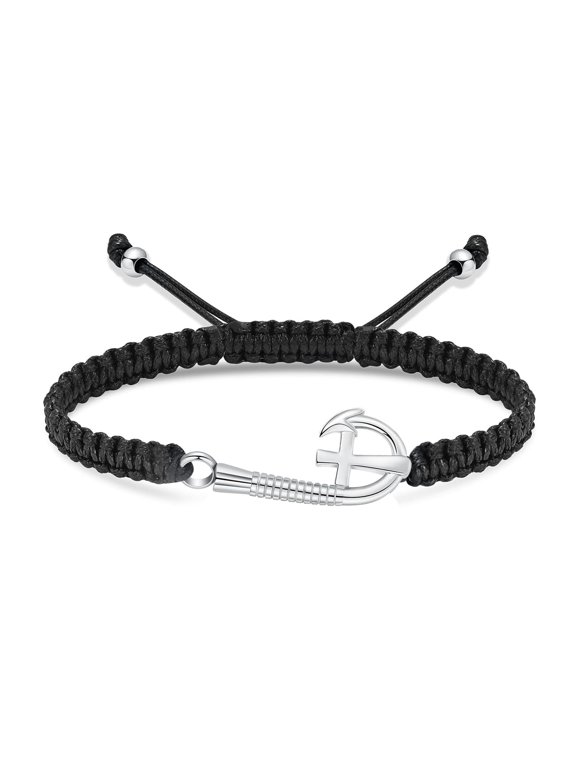 Cross Fish Hook Charm Braided Rope Bracelet Adjustable Length Cremation Jewelry For Ashes Keepsake Bracelets Memorial Bracelet
