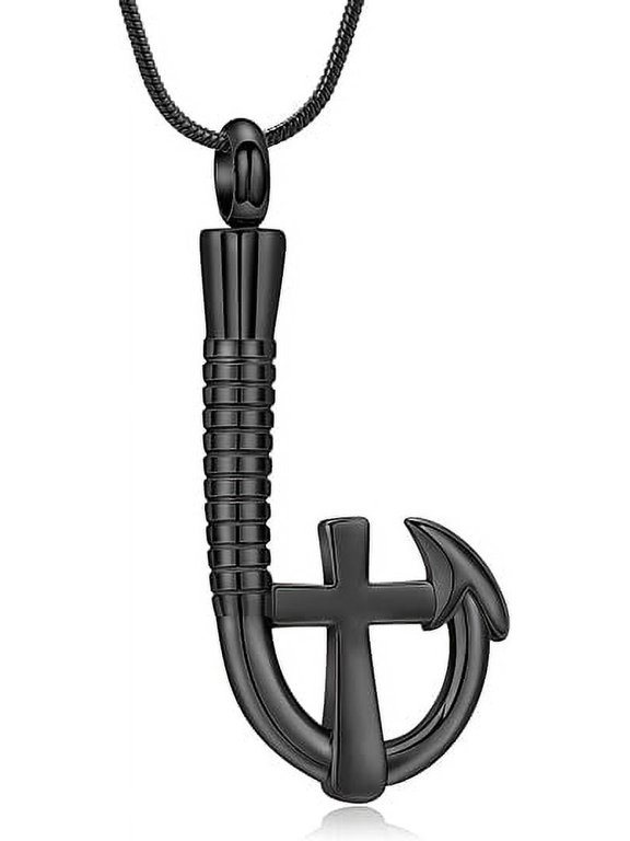 Cross Fish hook Urn Necklace for Ashes for Men Women Cremation Jewelry Pendant Fishing in Heaven Memorial Keepsake Ash Holder