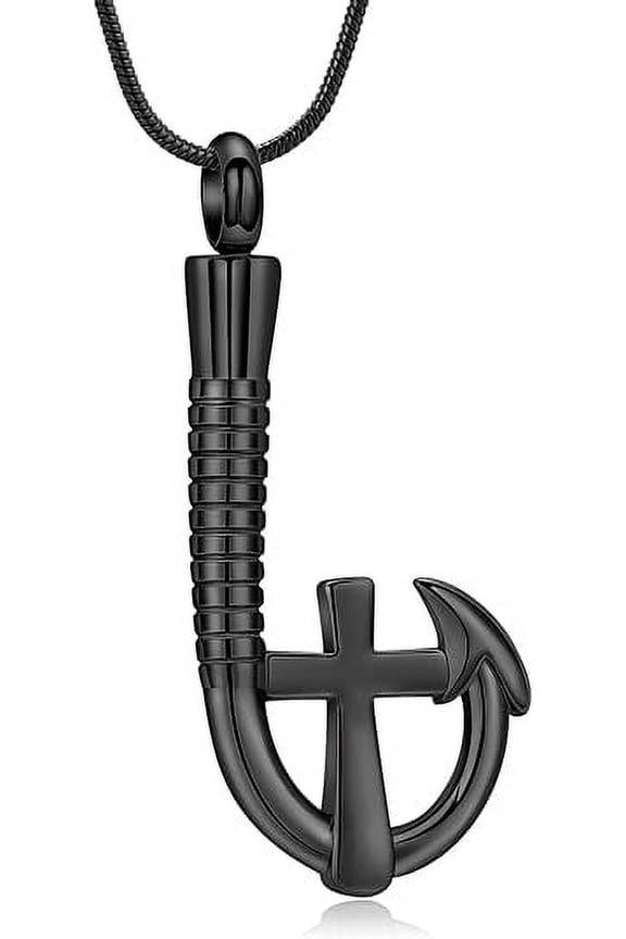 Cross Fish hook Urn Necklace for Ashes for Men Women Cremation Jewelry Pendant Fishing in Heaven Memorial Keepsake Ash Holder
