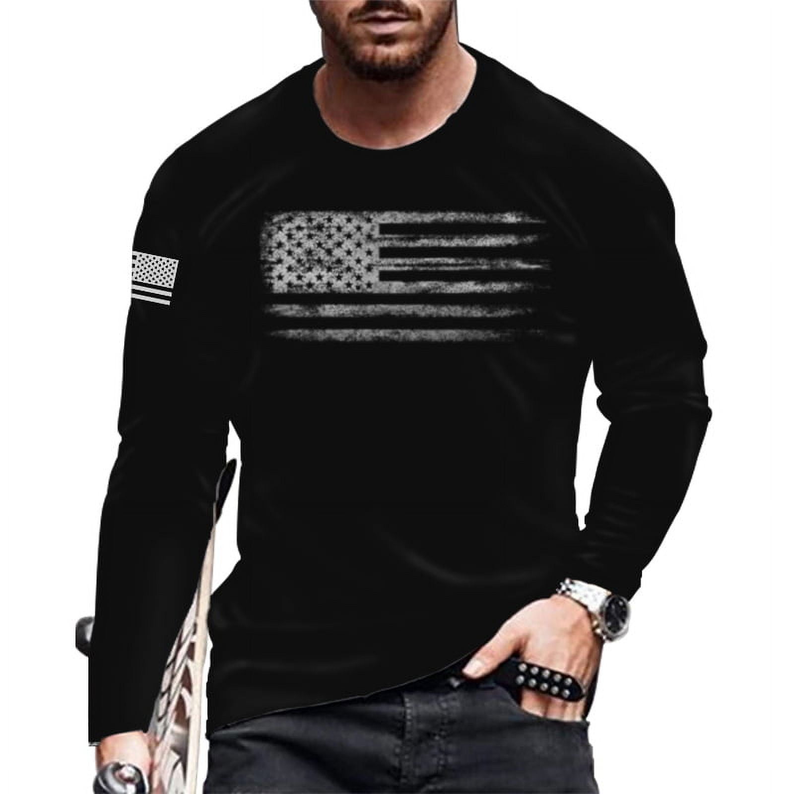 Cross Flag Print Fashion Comfort Casual Round Neck Long Sleeve Tops For ...