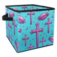 thumbnail image 1 of Cross Foldable Storage Box with Handle, 10.8"x10.5"x10.6", Large Capacity Storage Bin Cube Organizer, 1 of 6