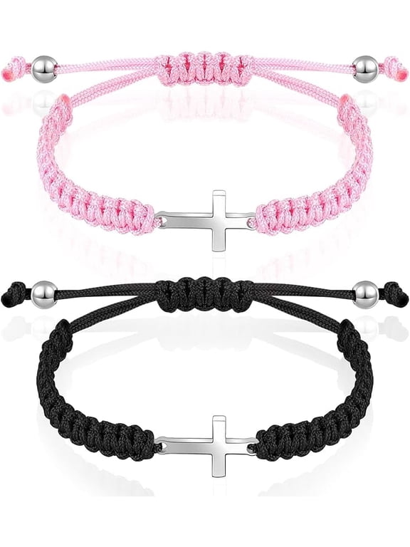 Cross Friendship Bracelet Adjustable Braided Rope Jesus Christian Cross Bracelets Matching Couple String Lucky Strand BFF Wristband for Women Men Boy Girls Easter Baptism