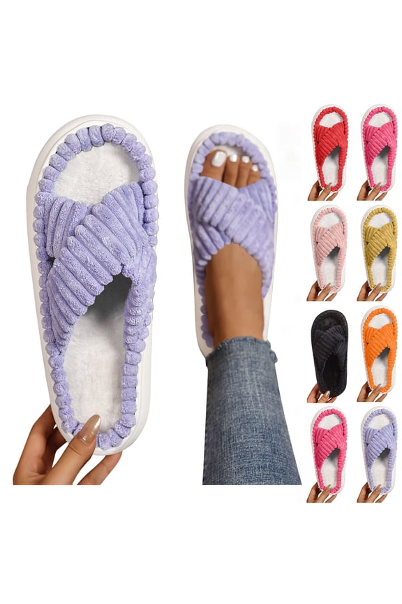 Cross Front Women's Slippers Winter Slip On Arch Support Warm Fleece-Lined Wide Width Slipper Perfect for Indoor & Outdoor Use I Christmas Gift for Mom & Wife