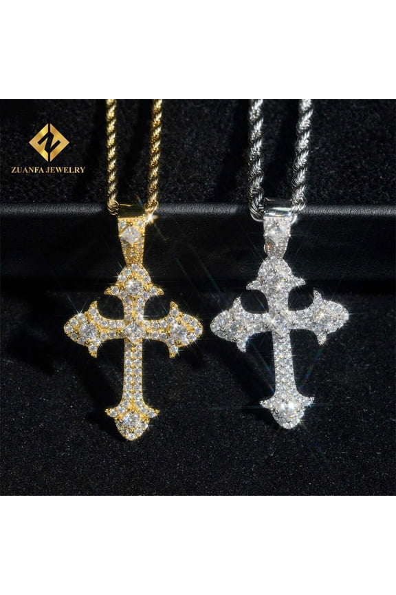 Cross Full-Inlaid D Color Moissanite Pendant Pass Test Diamond Pen with GRA Certificate