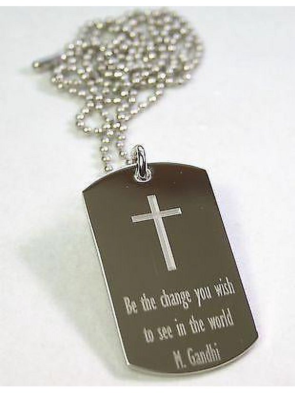 Cross Gandhi quote inspirational motivational stainless steel dog tag necklace