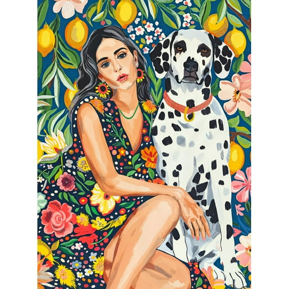 Cross & Glory - Spot and Jane: Lemon Grove Delight - 1000 Piece Jigsaw Puzzle for Adults | Tropical Artwork Puzzle | Relaxing Puzzle Experience with Dalmatian & Floral Design