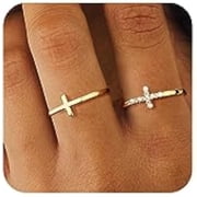Cross Gold Rings for Women Non Tarnish, Dainty Trendy Stackable Ring Set 14k Gold Plated Thin Cz Cross Finger Rings for Women Non Tarnish Simple thumb Rings for Momen Gold Jewelry Size 6-9
