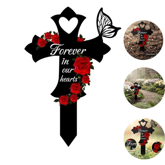 Cross Grave Decorations for Cemetery, Sympathy Memorial Stakes for Loss of Sister, Metal Grave Markers for Cemetery for Sister Outdoors Yard Garden (11.02 X 7.87 Inches)_1pc
