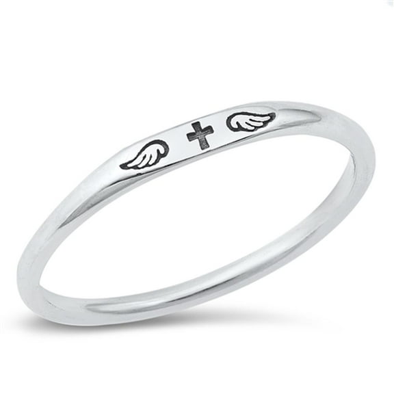 Cross Guardian Angel Love Ring .925 Sterling Silver Band Jewelry Female Male Unisex Size 4