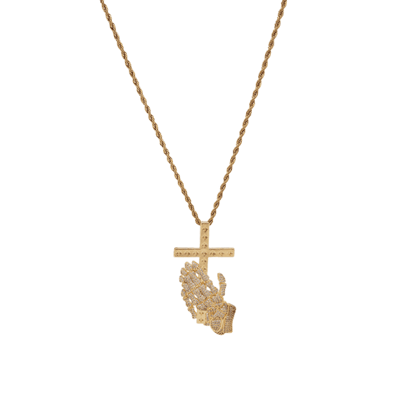 Cross Hand Pendant Necklace for Men Women, Gold Plated Copper Zircon Religious Jewelry, Hip Hop Church Chain Gift for Him Her, Christmas Birthday Present