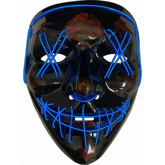 Cross Hatch Eyes Mask With Blue Party Wire EL Light Up Costume Accessory